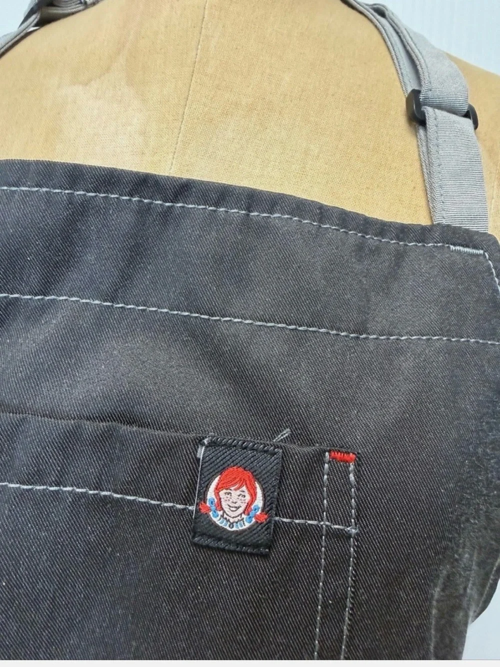 Wendys Apron Women Restaurant Uniform Chef Pocket Tie